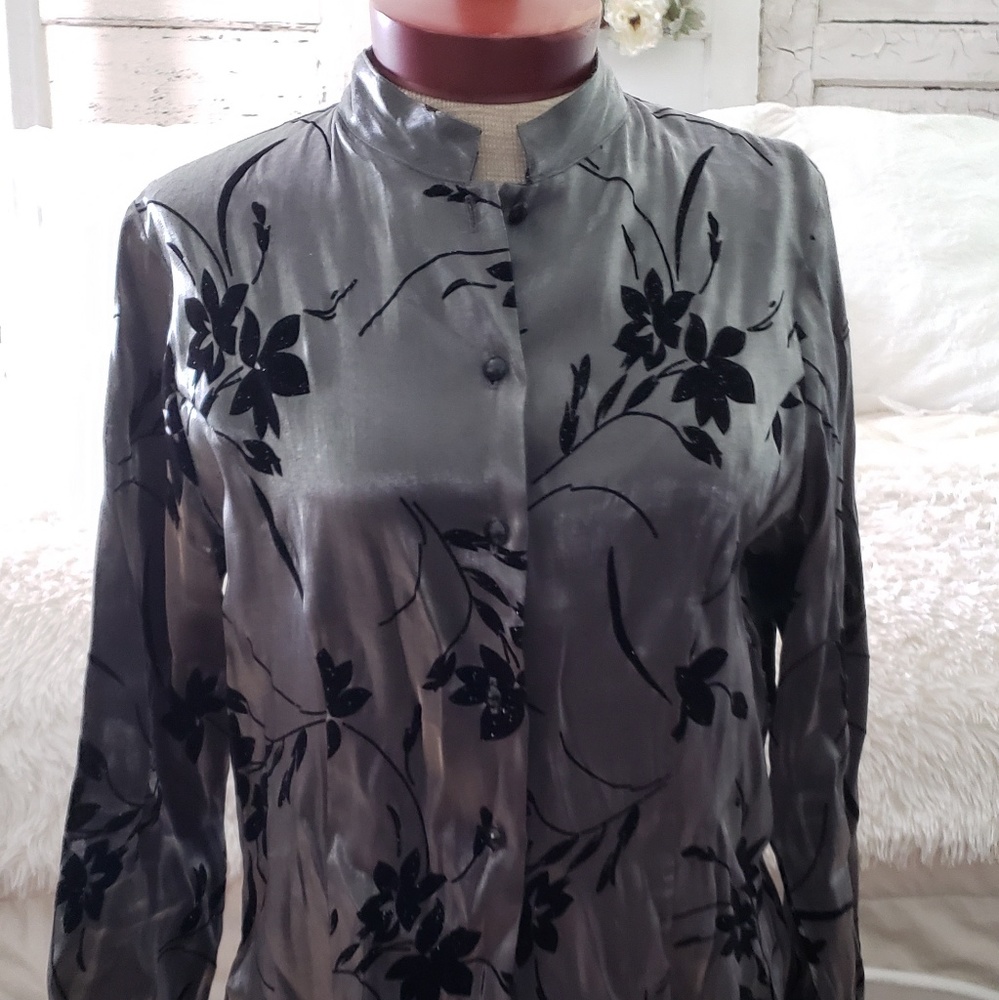 Beautiful silver blouse with velvet florals